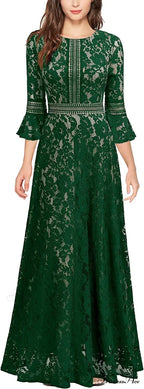 Vintage Full Lace Contrast Bell Sleeve Formal Long Dress image 5