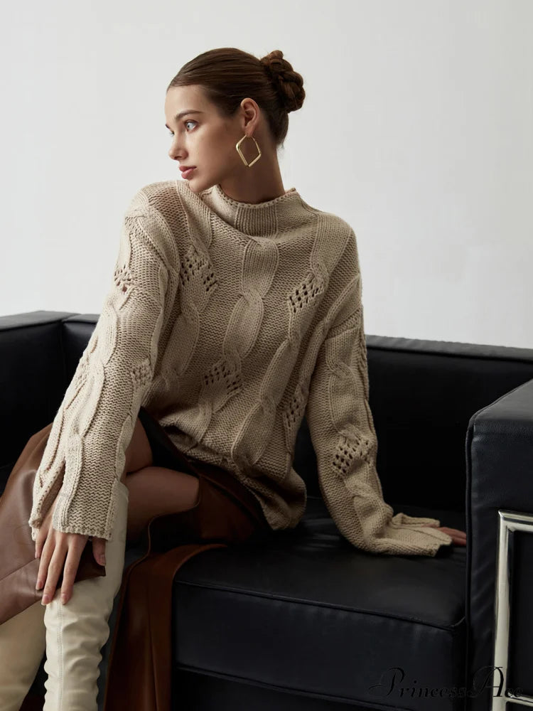 Chunky Cable Knit Trendy Mock Neck Sweater image 1