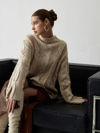 Chunky Cable Knit Trendy Mock Neck Sweater image 1