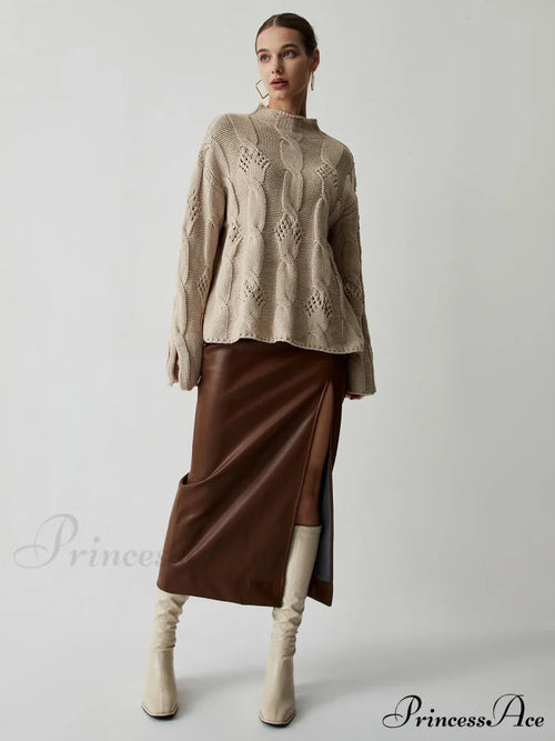 Chunky Cable Knit Trendy Mock Neck Sweater image 2