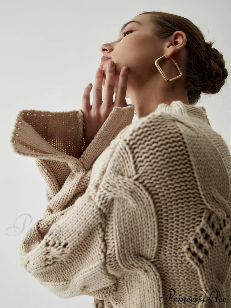 Chunky Cable Knit Trendy Mock Neck Sweater image 5