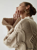 Chunky Cable Knit Trendy Mock Neck Sweater image 5