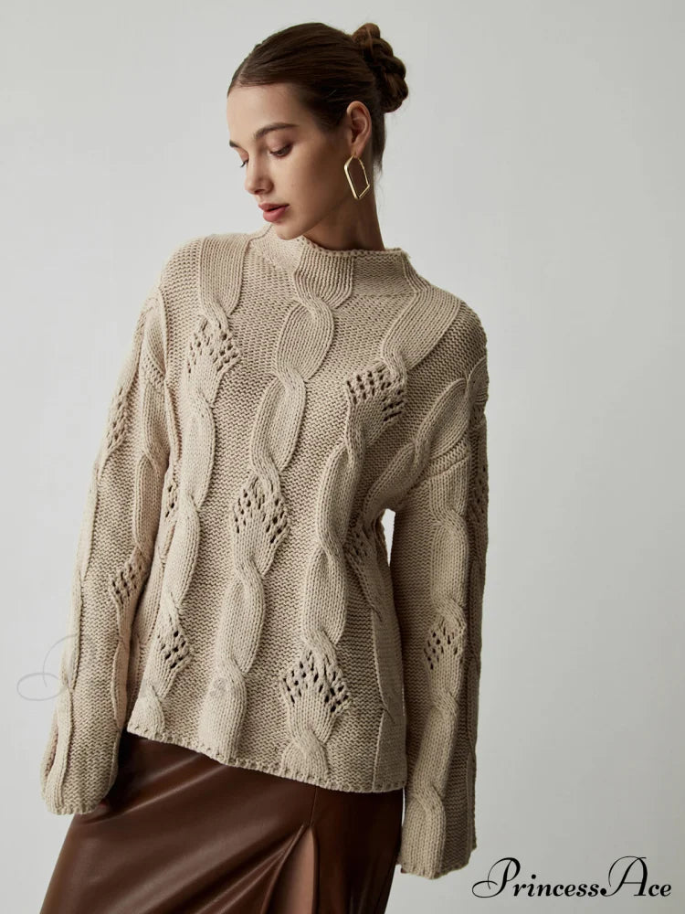 Chunky Cable Knit Trendy Mock Neck Sweater image 4