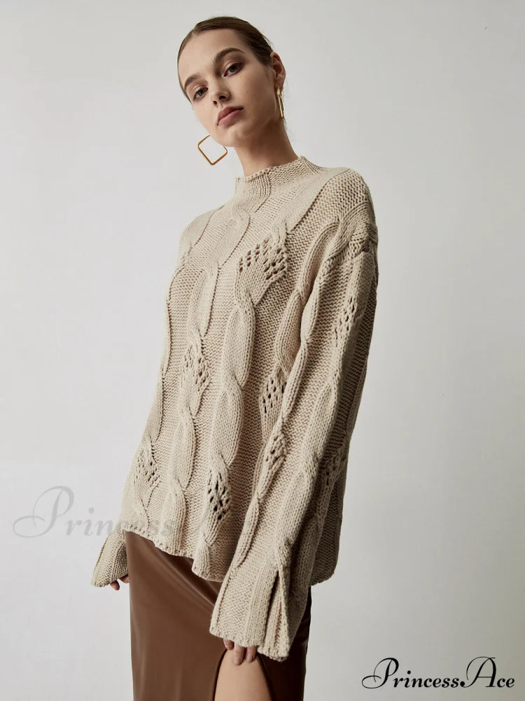 Chunky Cable Knit Trendy Mock Neck Sweater image 3