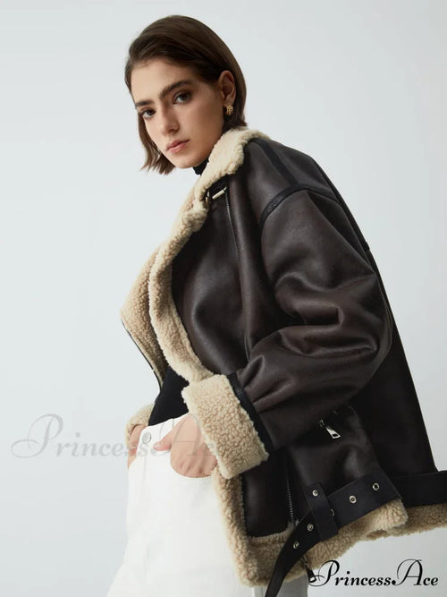 Classic Sherpa Lined Trendy Shearling Leather Flight Jacket image 1