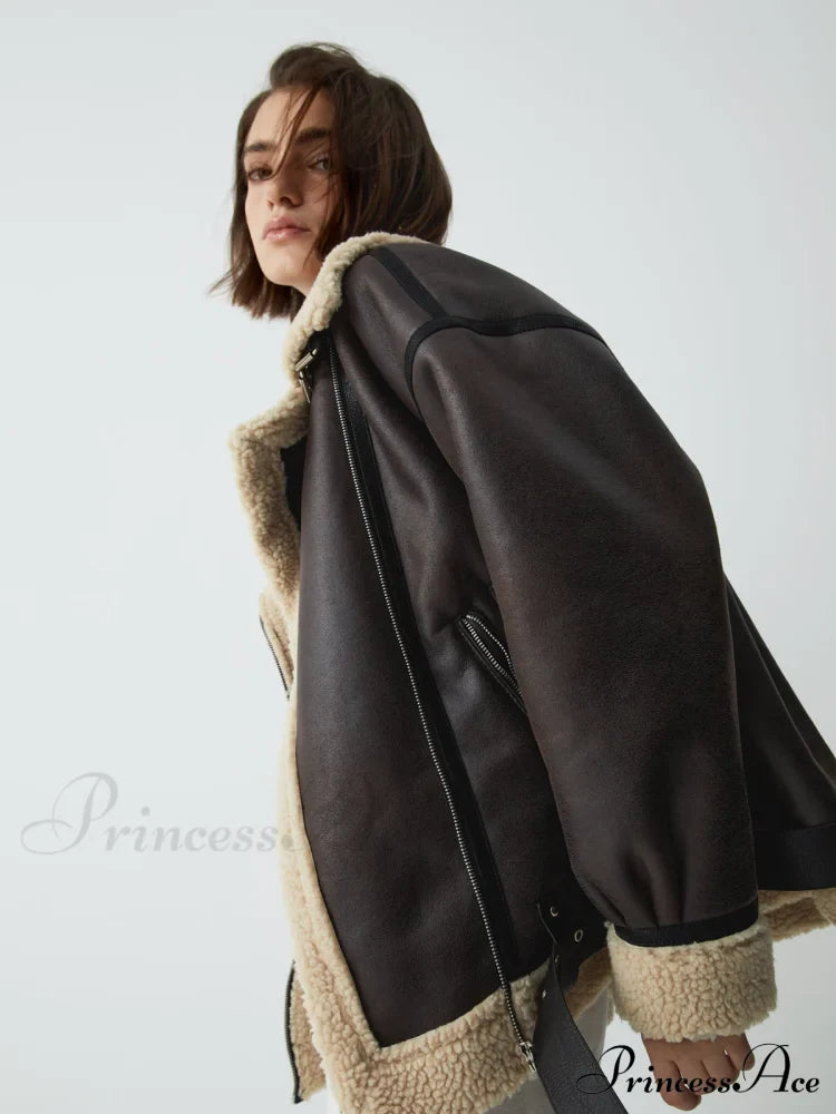 Classic Sherpa Lined Trendy Shearling Leather Flight Jacket image 6