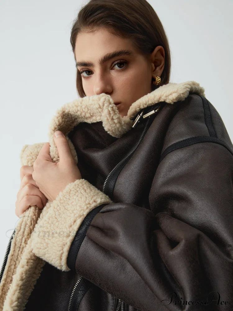 Classic Sherpa Lined Trendy Shearling Leather Flight Jacket image 5