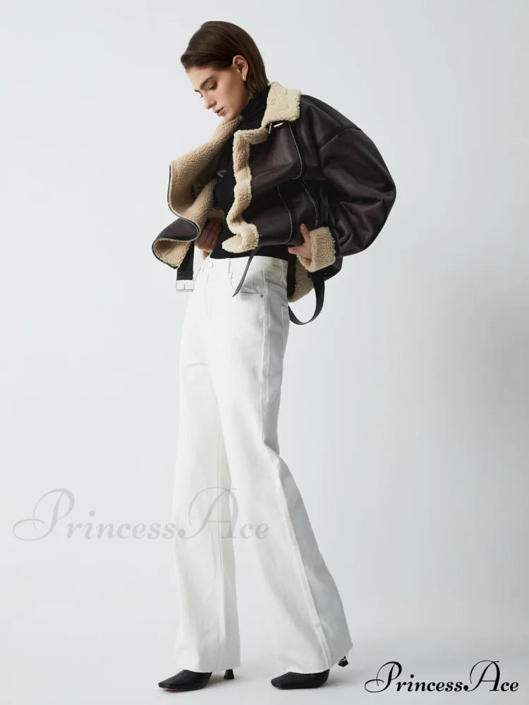 Classic Sherpa Lined Trendy Shearling Leather Flight Jacket image 3