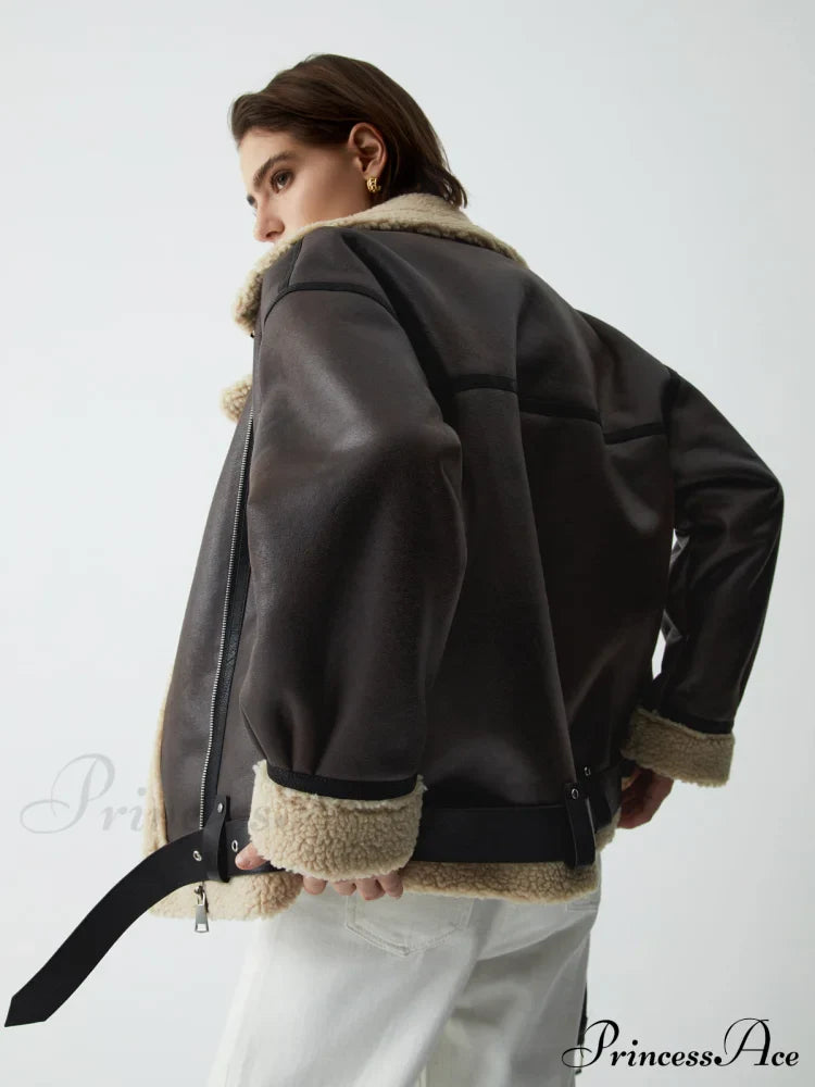 Classic Sherpa Lined Trendy Shearling Leather Flight Jacket image 7