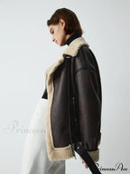 Classic Sherpa Lined Trendy Shearling Leather Flight Jacket image 4