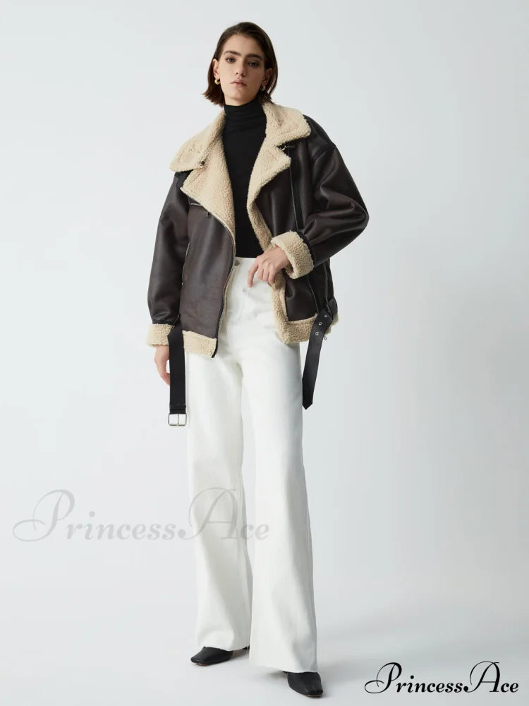 Classic Sherpa Lined Trendy Shearling Leather Flight Jacket image 2