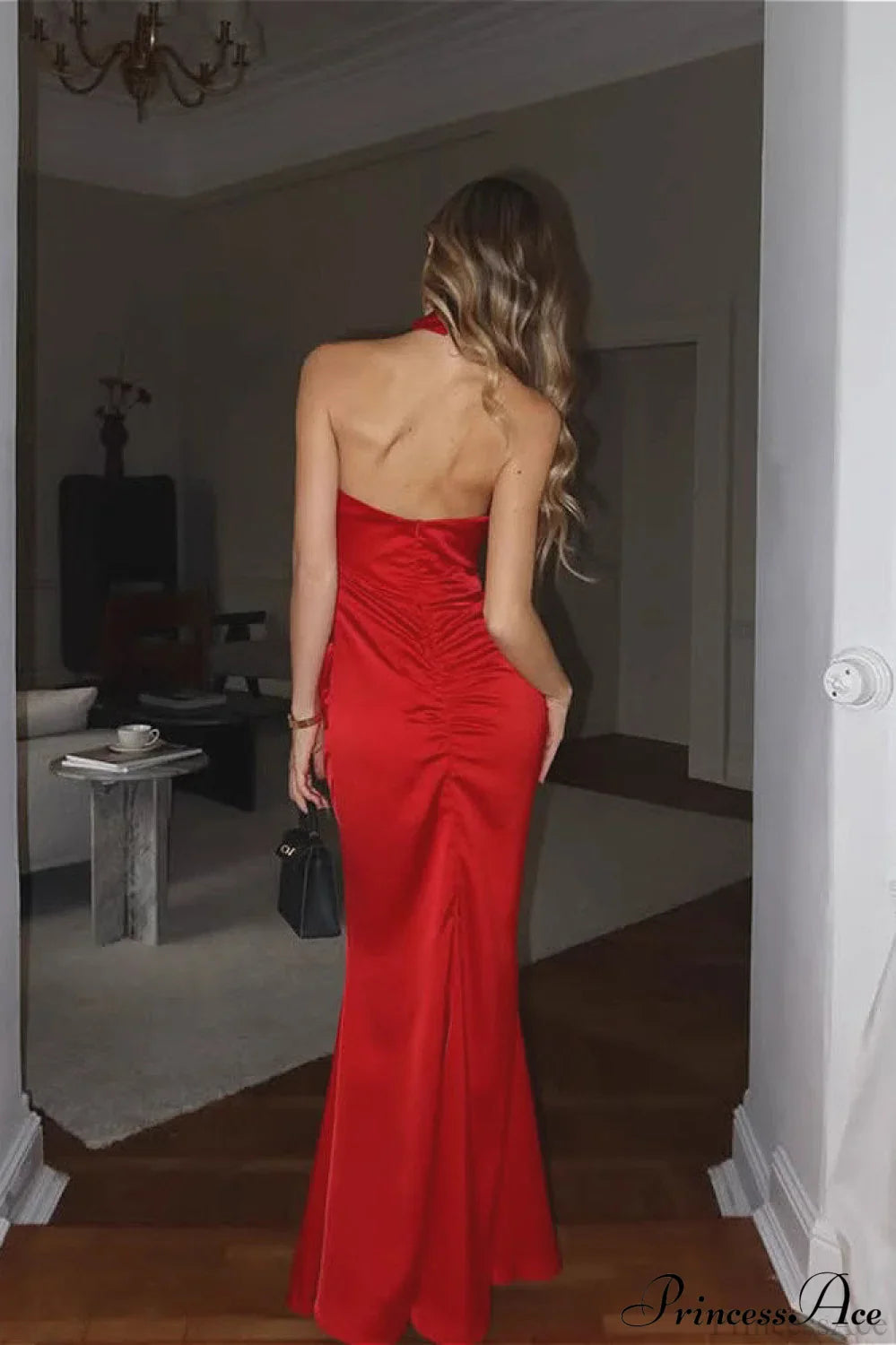 Classy Satin Sleeveless Halter Slim Mermaid Maxi Dress image 4
