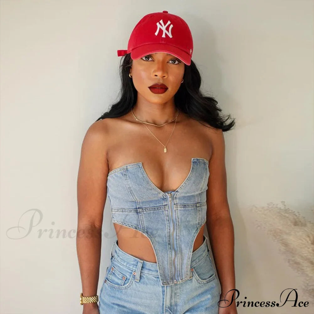 Clubwear Irregular Blue Crop Jeans Tops Warm-Season Denim Party Top Corset Streetwear Zipper Tube Strapless Clothes image 2