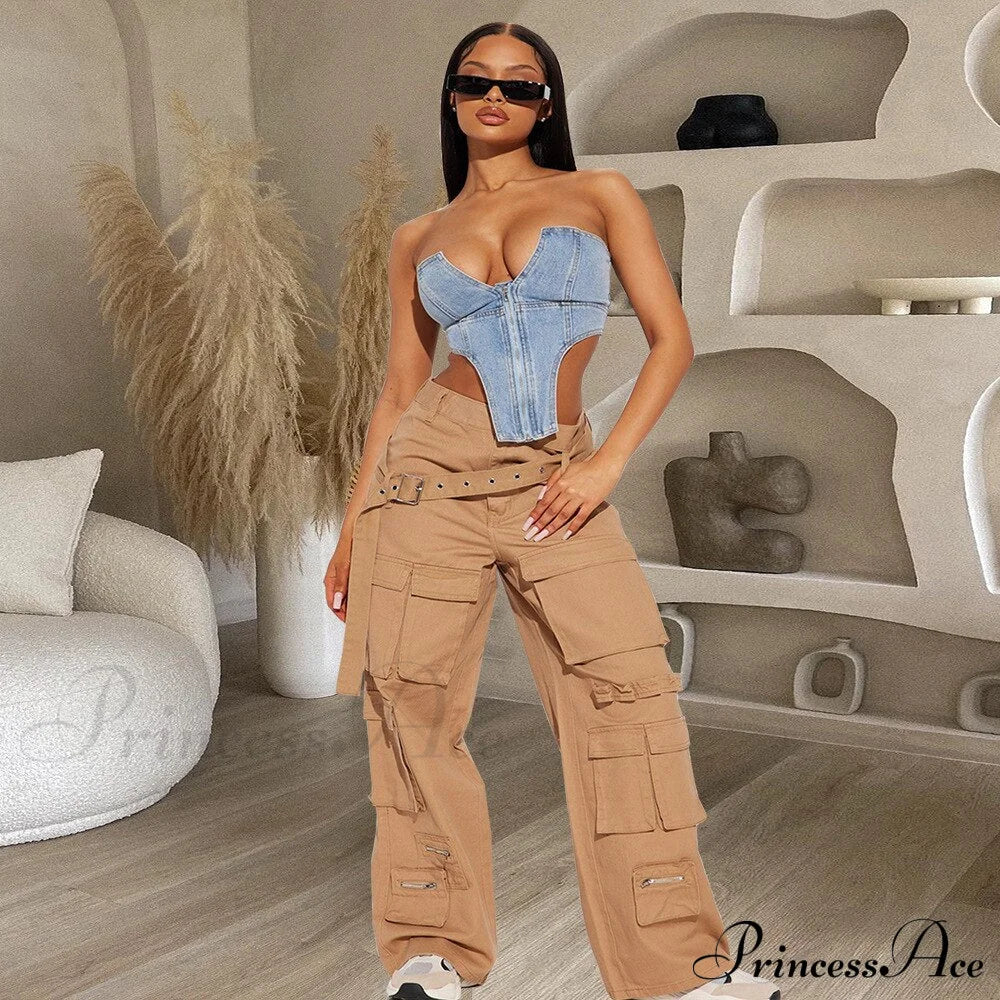 Clubwear Irregular Blue Crop Jeans Tops Warm-Season Denim Party Top Corset Streetwear Zipper Tube Strapless Clothes image 3