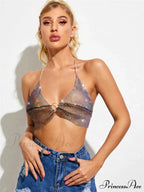 Halter Rhinestone Crop Tank Top image 9