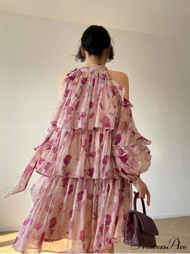 Coastal Gown Mini Long Casual Korean Flowered Arm Brief Elegant Style Party Bohemian Fashion Female image 3