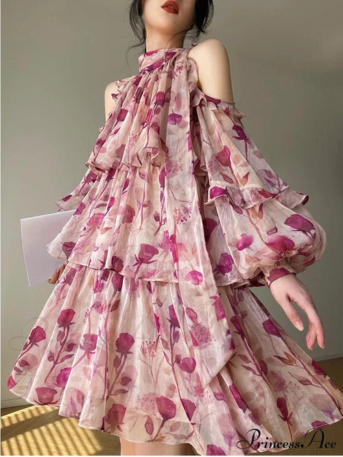 Coastal Gown Mini Long Casual Korean Flowered Arm Brief Elegant Style Party Bohemian Fashion Female image 1