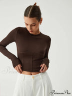 Cocoa Beans Long Trendy Sleeve Crop Shirt image 1