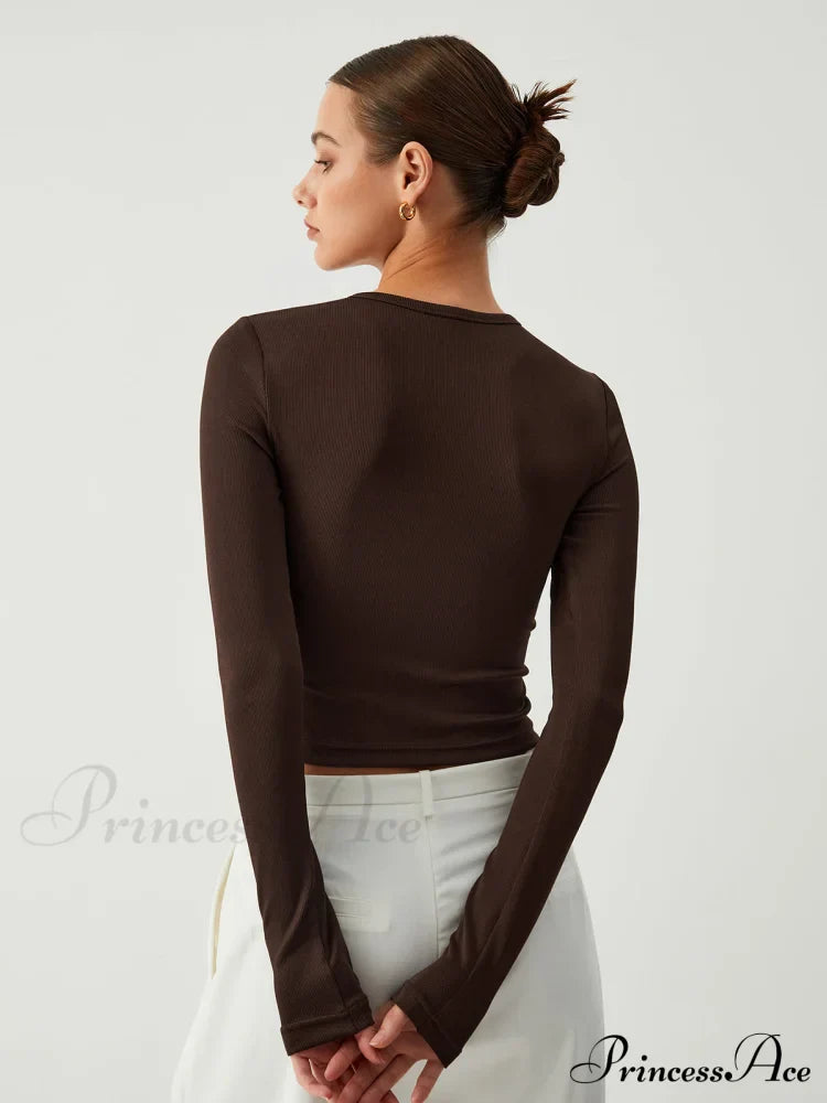 Cocoa Beans Long Trendy Sleeve Crop Shirt image 4