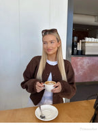Coffee Color Round Neck Loose Cardigan image 4