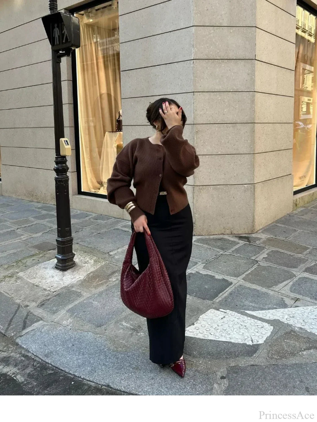 Coffee Color Round Neck Loose Cardigan image 2