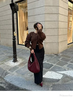 Coffee Color Round Neck Loose Cardigan image 2