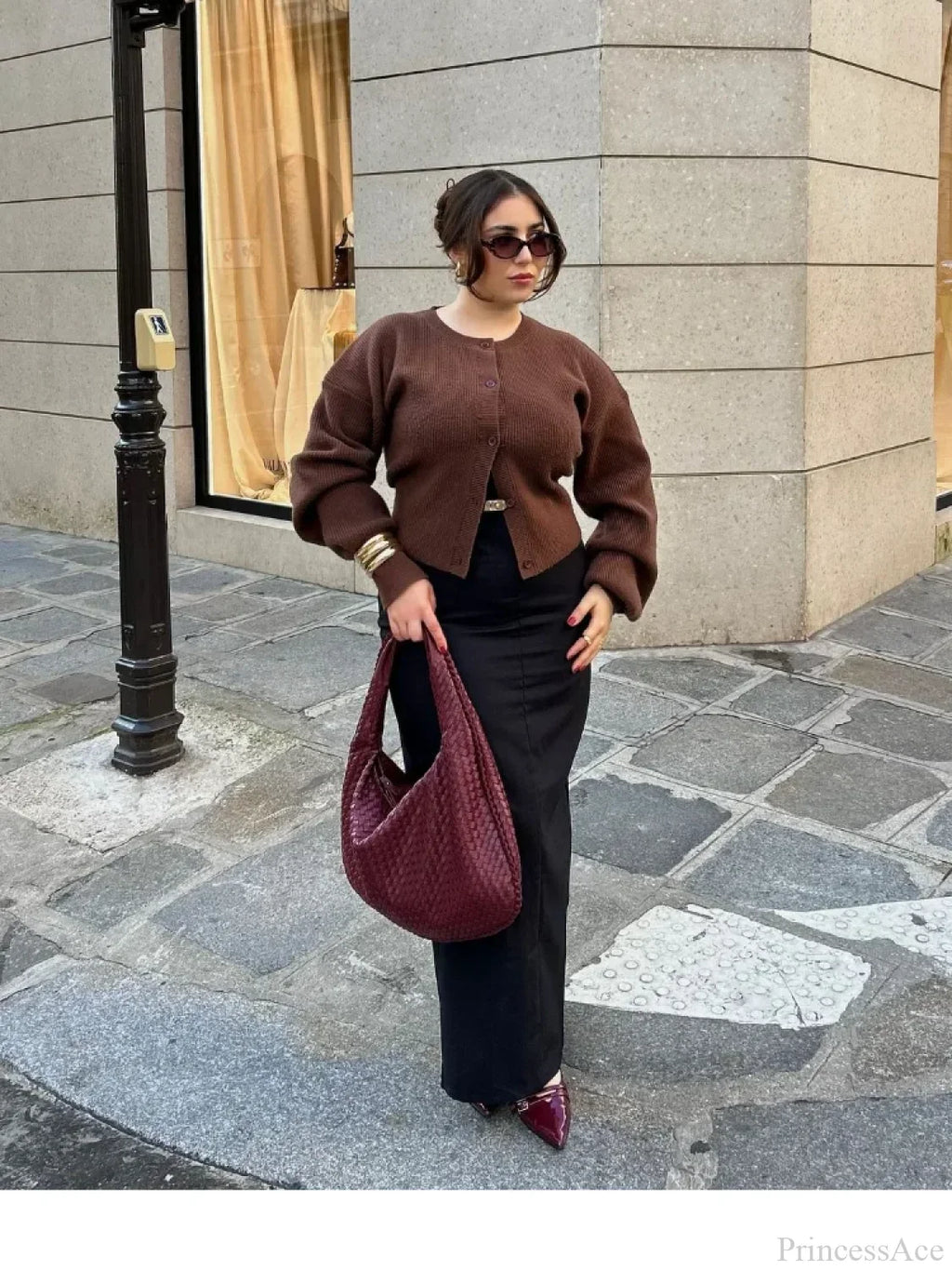 Coffee Color Round Neck Loose Cardigan image 1