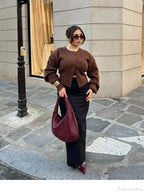 Coffee Color Round Neck Loose Cardigan image 1