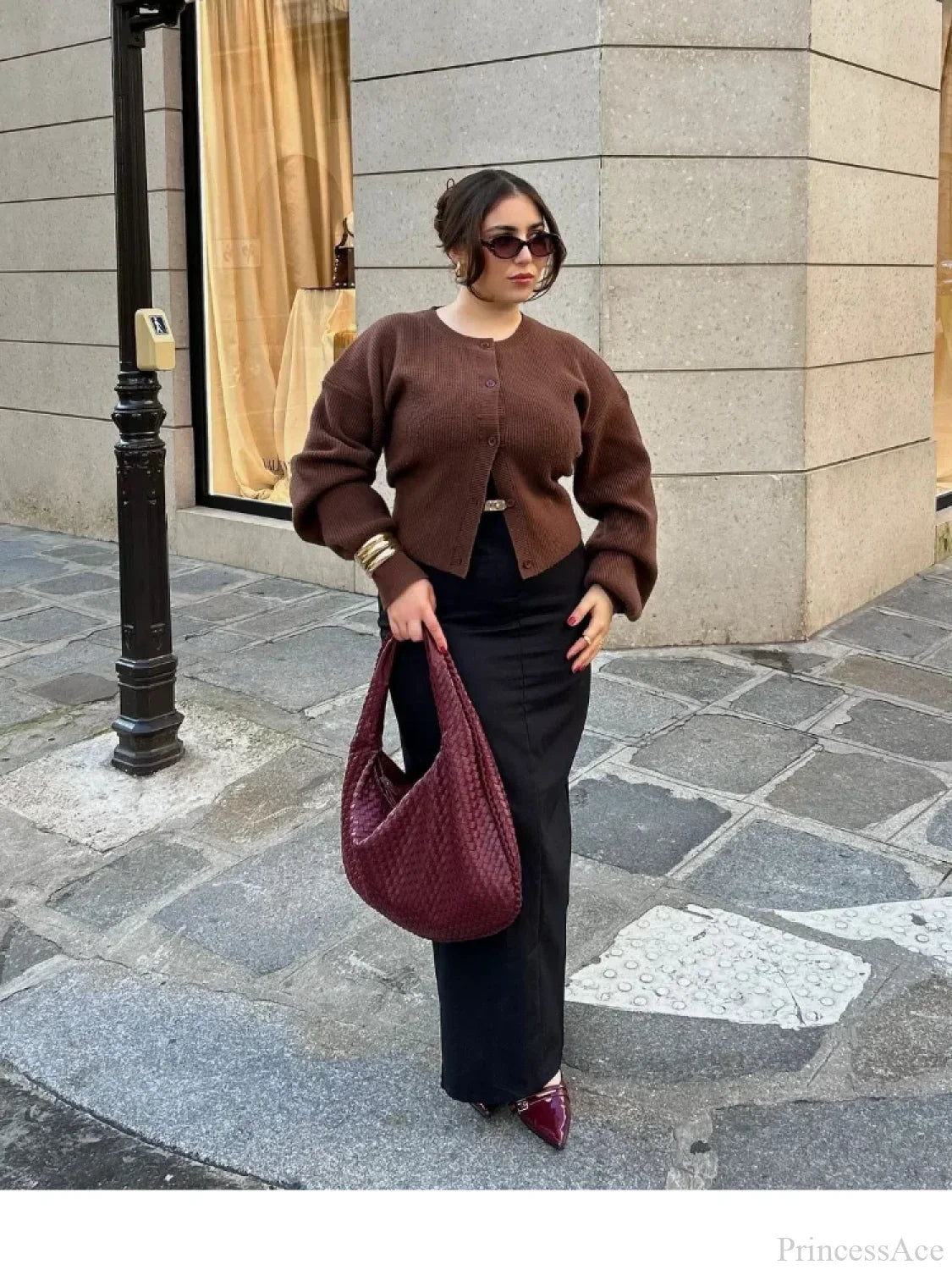 Coffee Color Round Neck Loose Cardigan image 1