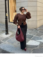 Coffee Color Round Neck Loose Cardigan image 3
