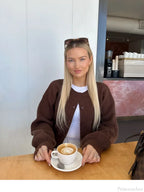 Coffee Color Round Neck Loose Cardigan image 5
