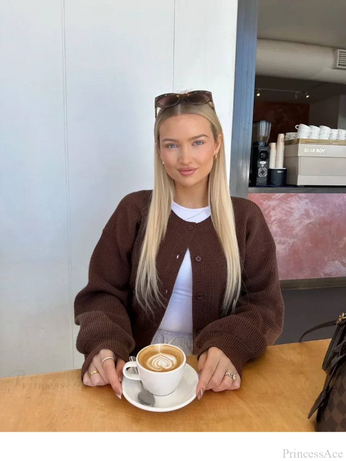 Coffee Color Round Neck Loose Cardigan image 5