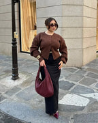 Coffee Color Round Neck Loose Cardigan image 7