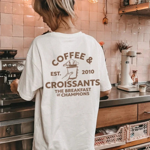 Coffee Croissants Retro Breakfast T-shirt image 1