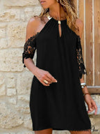 Cold Shoulder Knitted Black Modern Long Sleeve Mini Dress image 2