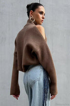 Cold Shoulder Turtleneck Loose Drape Knit Sweater image 3