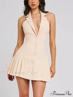 Collar Buttoned Backless Charming Suit Mini Dress image 7