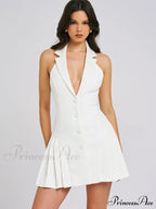 Collar Buttoned Backless Charming Suit Mini Dress image 4
