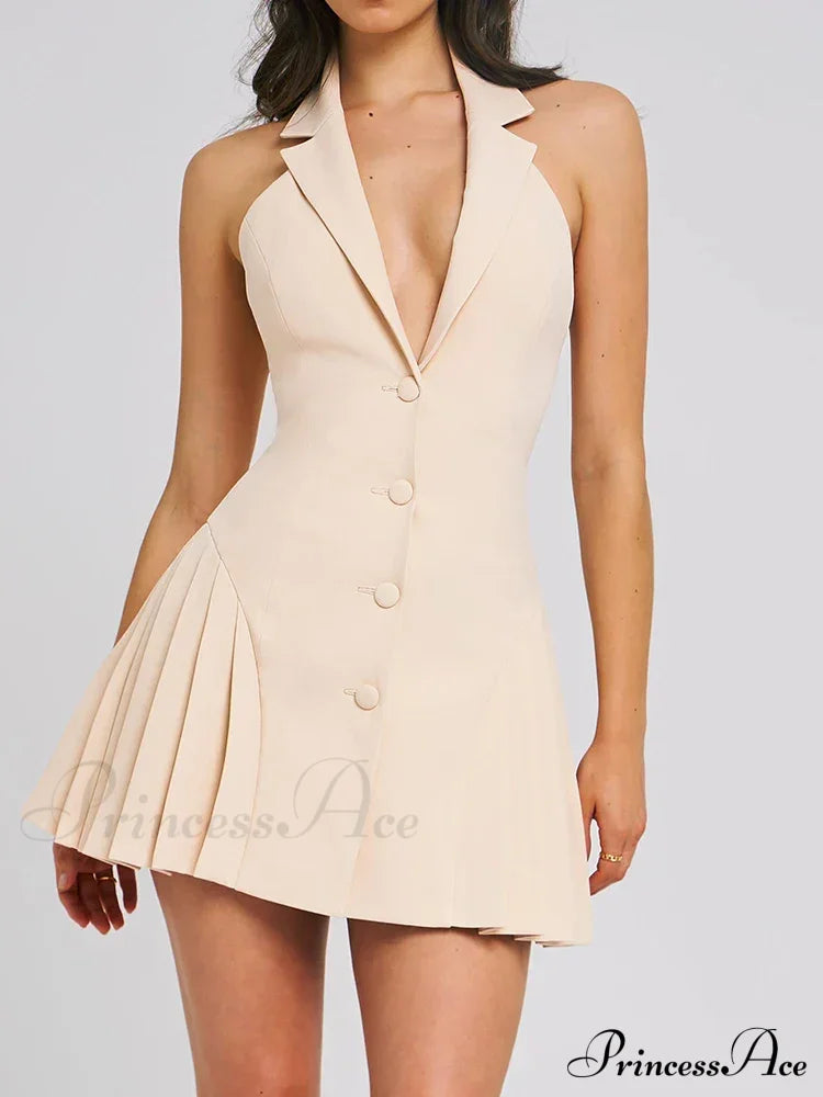 Collar Buttoned Backless Charming Suit Mini Dress image 1