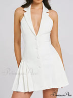 Collar Buttoned Backless Charming Suit Mini Dress image 8