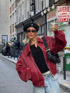 Collar Zipper Stylish Bomber Overshirt Jacket image 5