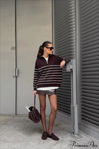 Collared Half Zip Soft Striped Long Sleeve Sweater image 4