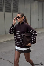 Collared Half Zip Soft Striped Long Sleeve Sweater image 3