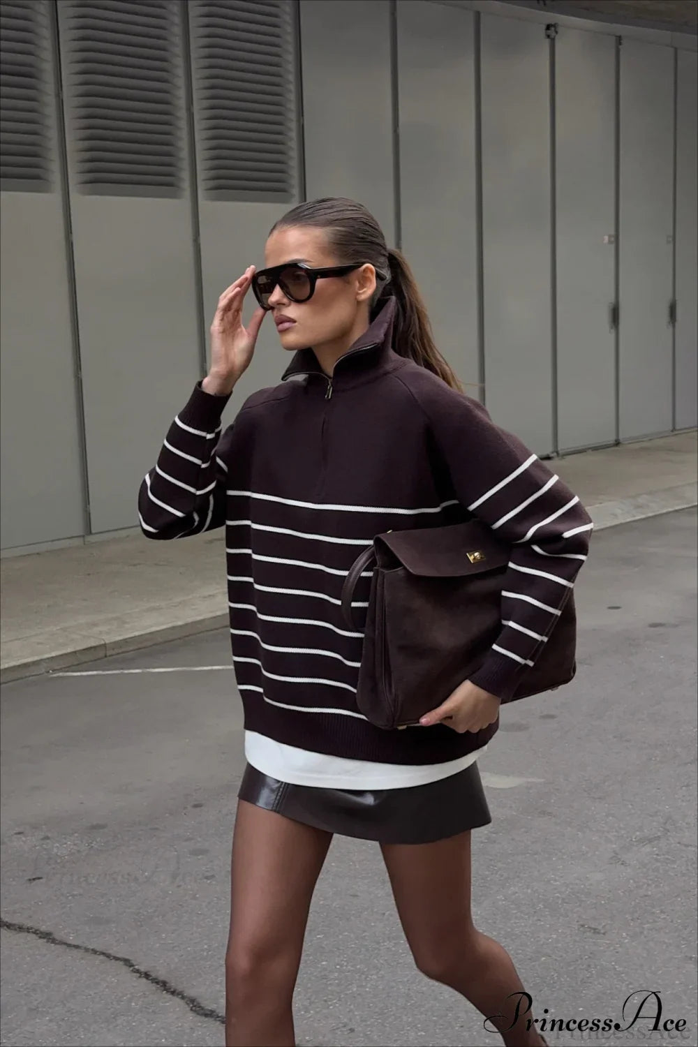 Collared Half Zip Soft Striped Long Sleeve Sweater image 3