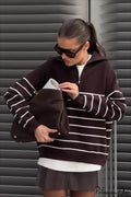 Collared Half Zip Soft Striped Long Sleeve Sweater image 1