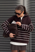 Collared Half Zip Soft Striped Long Sleeve Sweater image 1