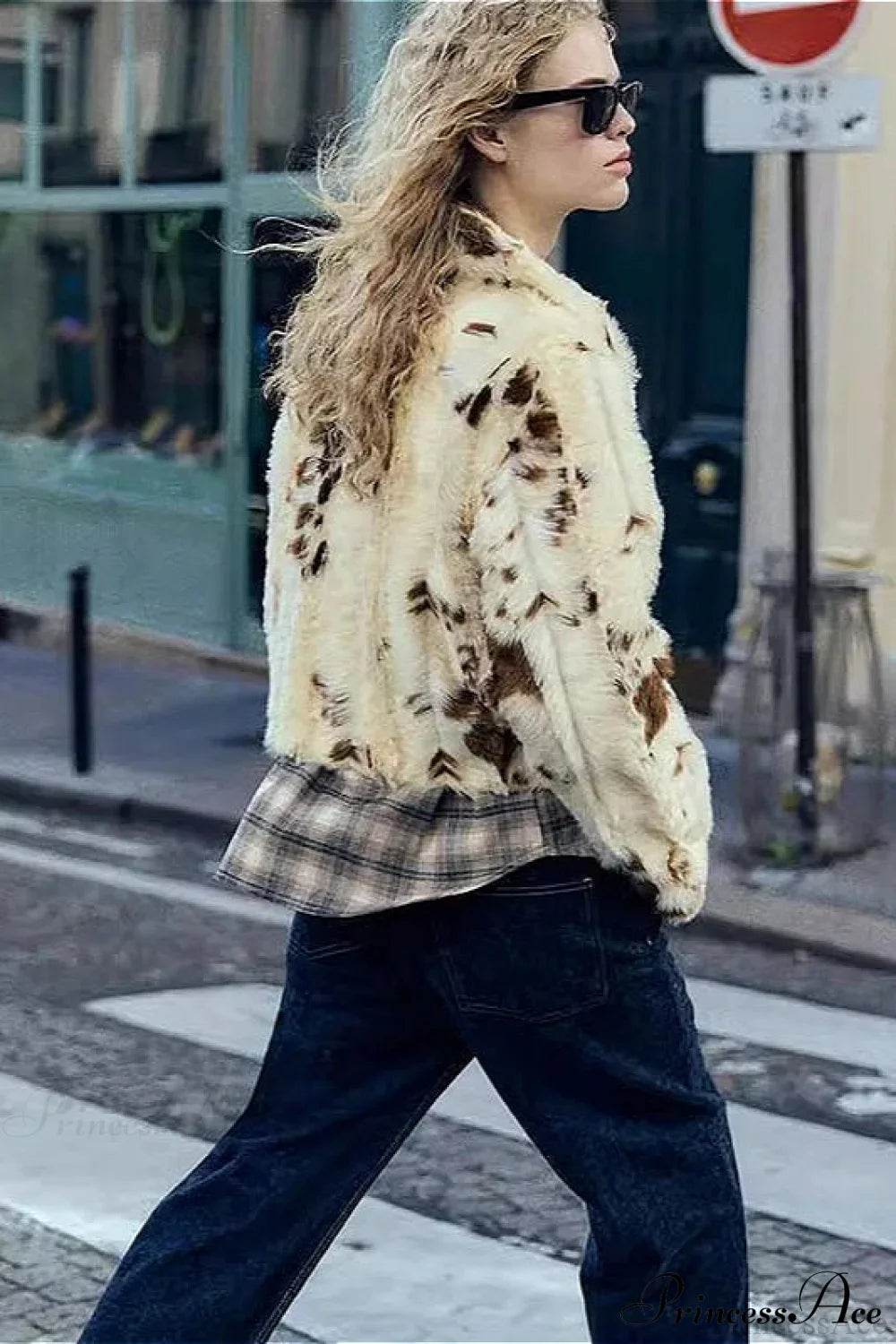 Collared Printed Faux Fur Short Coat image 3