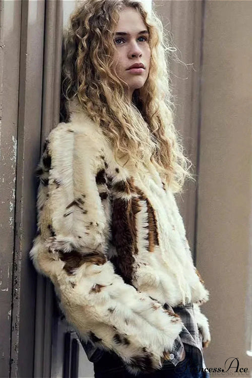 Collared Printed Faux Fur Short Coat image 2