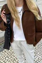 Collared Zipper Faux Suede Jacket image 2