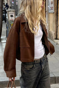 Collared Zipper Faux Suede Jacket image 1